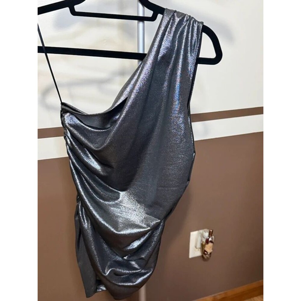 H&M Divided Metallic Silver One Shoulder Top
